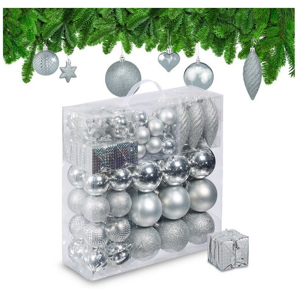 relaxdays Weihnachtsbaumkugel Weihnachtskugeln im 110er Set (110 St), silber