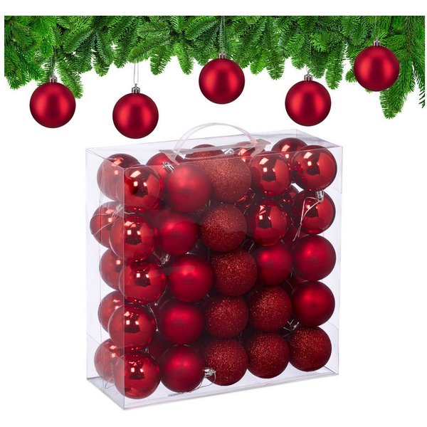 relaxdays Weihnachtsbaumkugel Weihnachtskugeln im 50er Set (50 St), rot