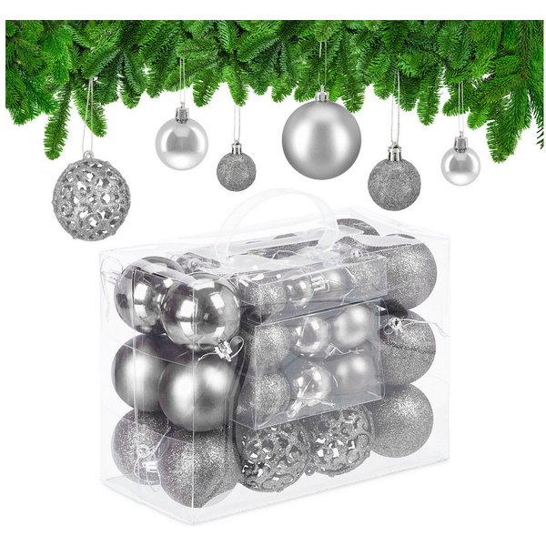 relaxdays Weihnachtsbaumkugel Weihnachtskugeln im 50er Set (50 St), silber