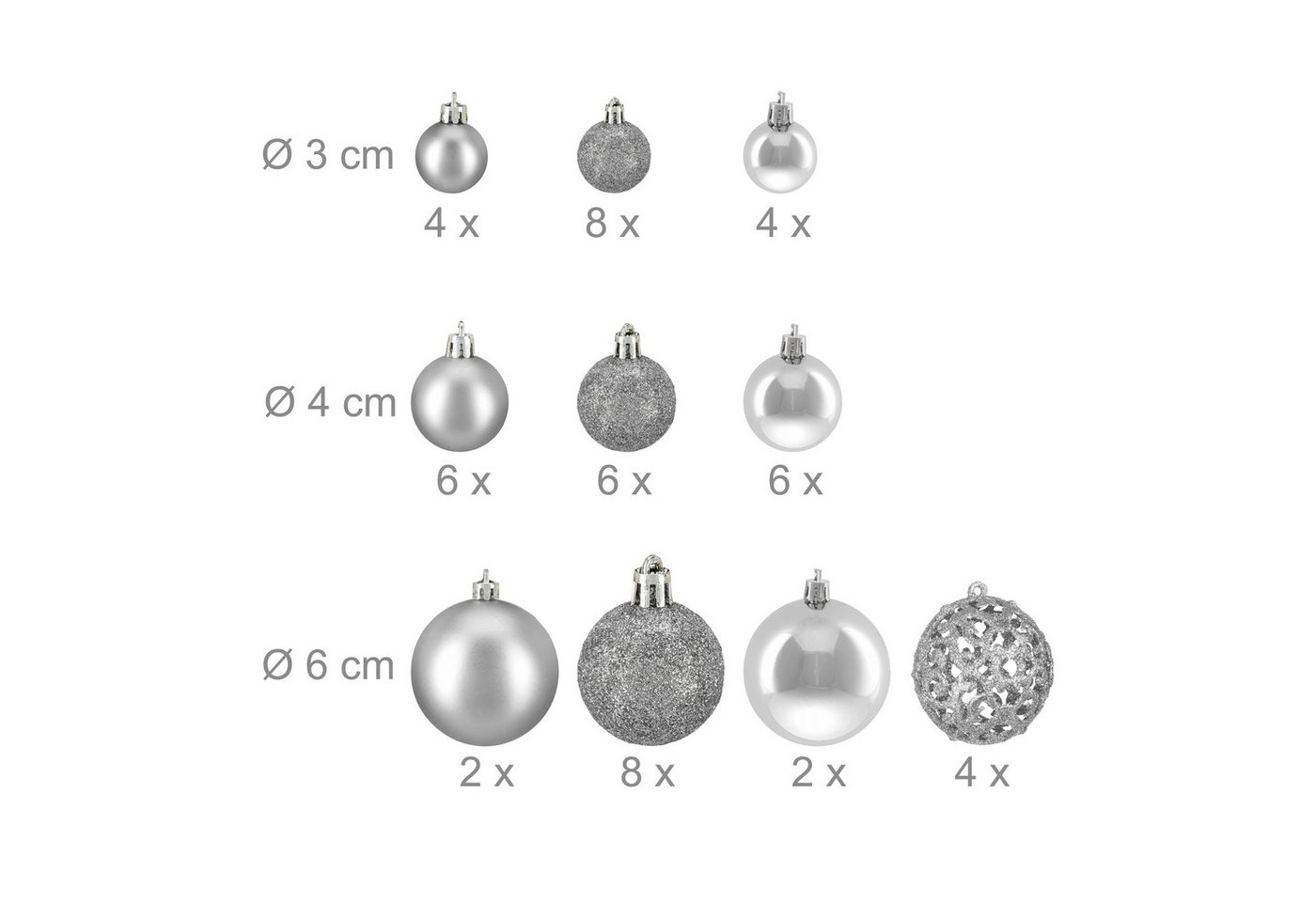 relaxdays Weihnachtsbaumkugel Weihnachtskugeln im 50er Set (50 St), silber – Bild 4 von 5
