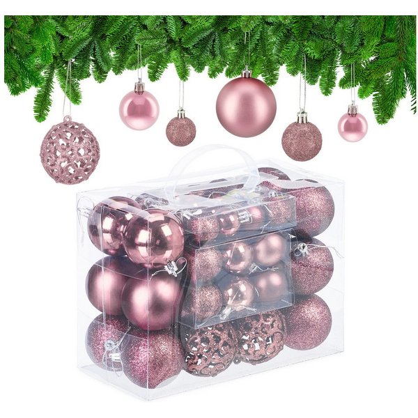 relaxdays Weihnachtsbaumkugel Weihnachtskugeln im 50er Set (50 St), Rosa