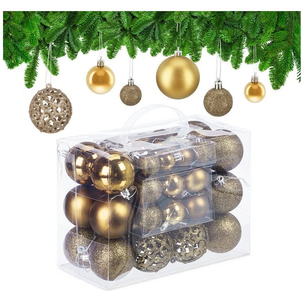 relaxdays Weihnachtsbaumkugel Weihnachtskugeln im 50er Set (50 St), gold