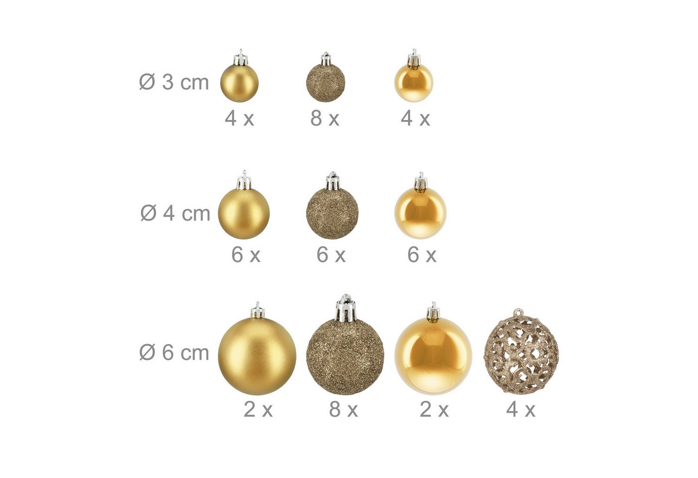 relaxdays Weihnachtsbaumkugel Weihnachtskugeln im 50er Set (50 St), gold – Bild 4 von 5