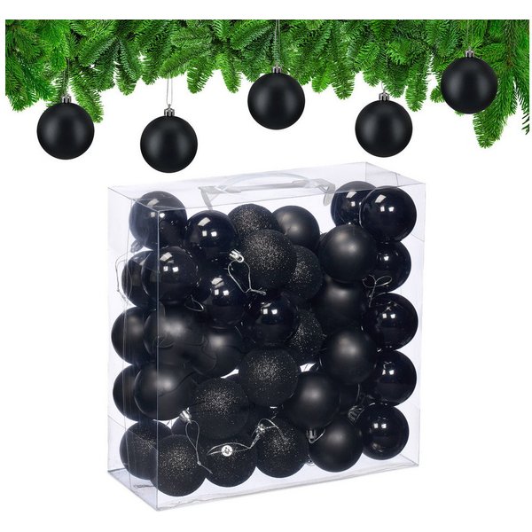 relaxdays Weihnachtsbaumkugel Weihnachtskugeln im 50er Set (50 St), schwarz