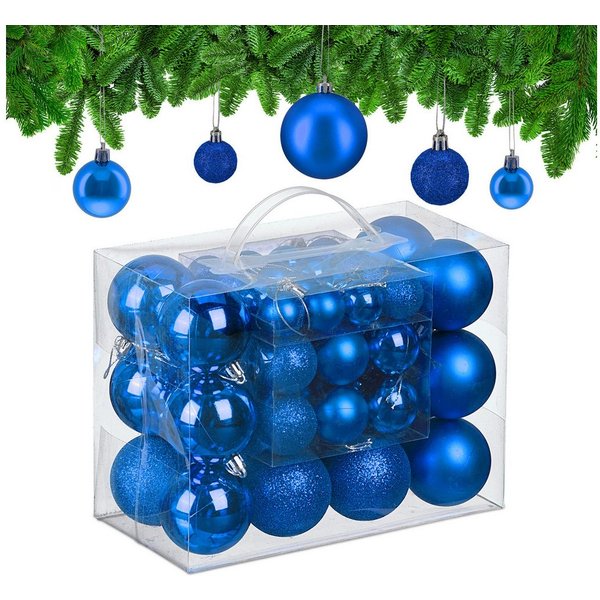 relaxdays Weihnachtsbaumkugel Weihnachtskugeln im 50er Set (50 St), blau