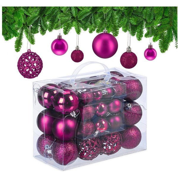 relaxdays Weihnachtsbaumkugel Weihnachtskugeln im 50er Set (50 St), Pink