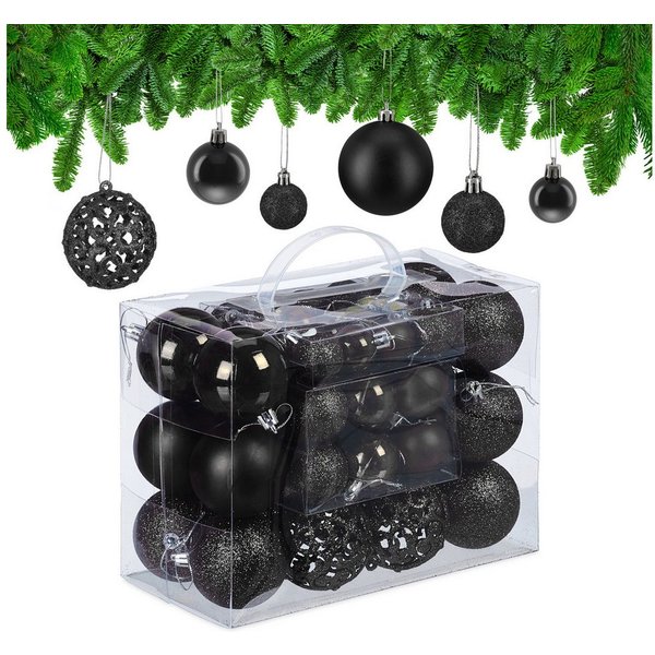 relaxdays Weihnachtsbaumkugel Weihnachtskugeln im 50er Set (50 St), schwarz