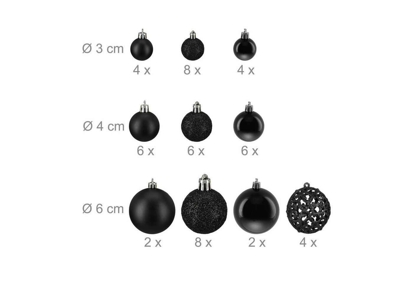 relaxdays Weihnachtsbaumkugel Weihnachtskugeln im 50er Set (50 St), schwarz – Bild 4 von 5