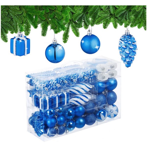 relaxdays Weihnachtsbaumkugel Weihnachtskugeln im 72er Set (72 St), blau