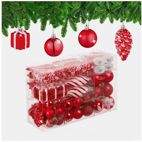 relaxdays Weihnachtsbaumkugel Weihnachtskugeln im 72er Set (72 St), rot