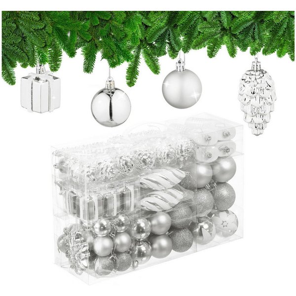 relaxdays Weihnachtsbaumkugel Weihnachtskugeln im 72er Set (72 St), silber