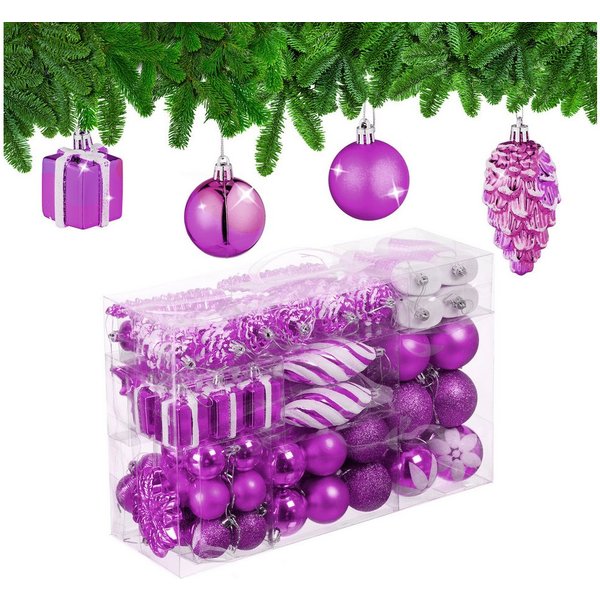 relaxdays Weihnachtsbaumkugel Weihnachtskugeln im 72er Set (72 St), Pink