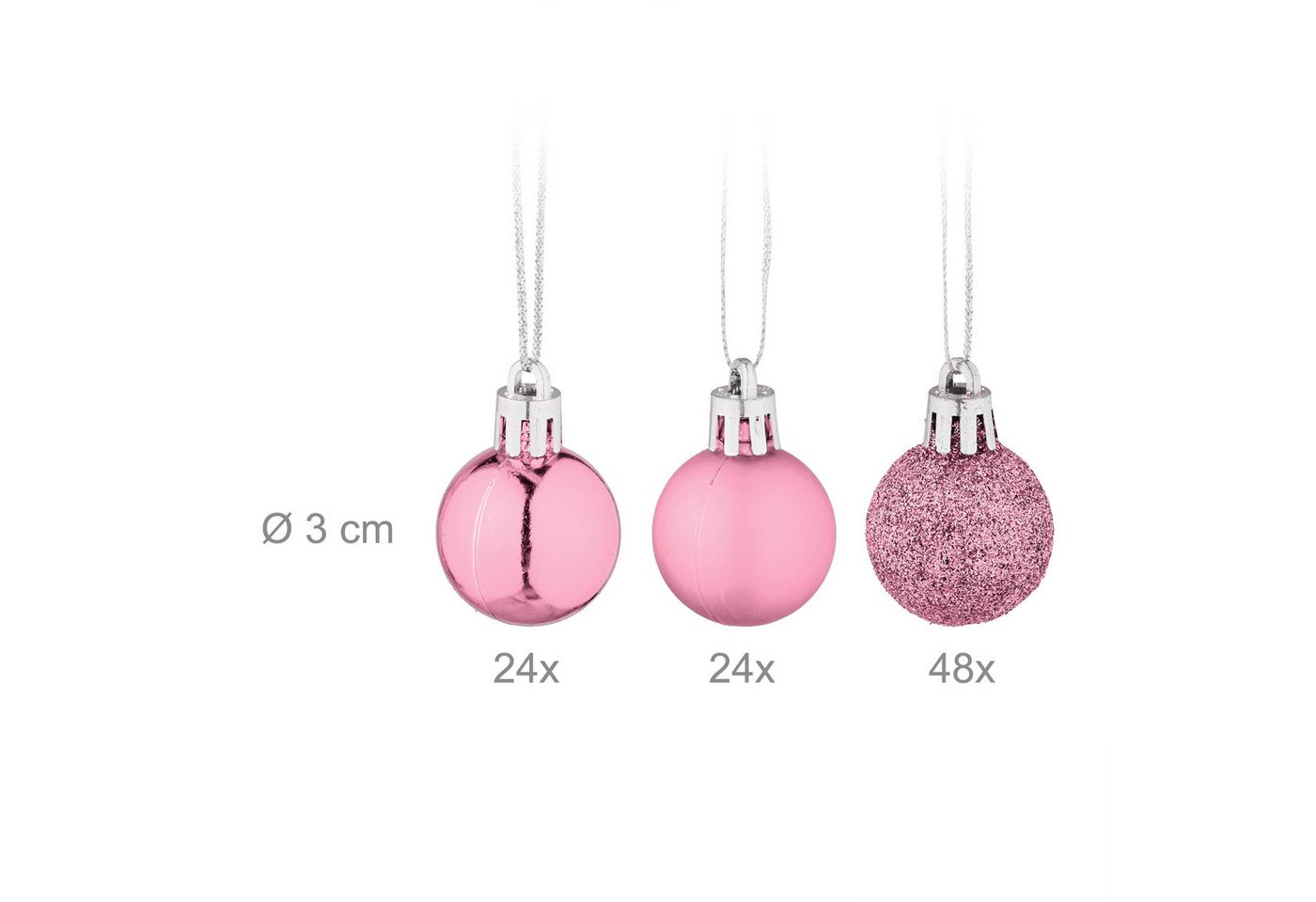 relaxdays Weihnachtsbaumkugel Weihnachtskugeln im 96er Set (96 St), Rosa – Bild 4 von 5