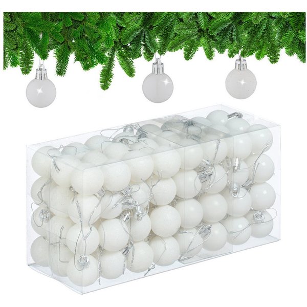 relaxdays Weihnachtsbaumkugel Weihnachtskugeln im 96er Set (96 St), weiß