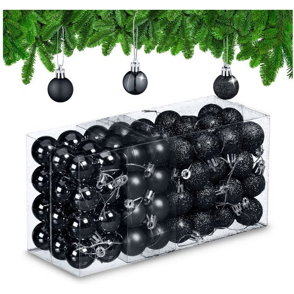 relaxdays Weihnachtsbaumkugel Weihnachtskugeln im 96er Set (96 St), schwarz