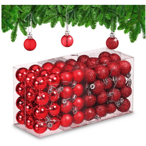 relaxdays Weihnachtsbaumkugel Weihnachtskugeln im 96er Set (96 St), rot