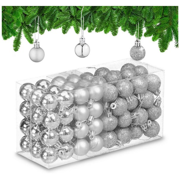 relaxdays Weihnachtsbaumkugel Weihnachtskugeln im 96er Set (96 St), silber