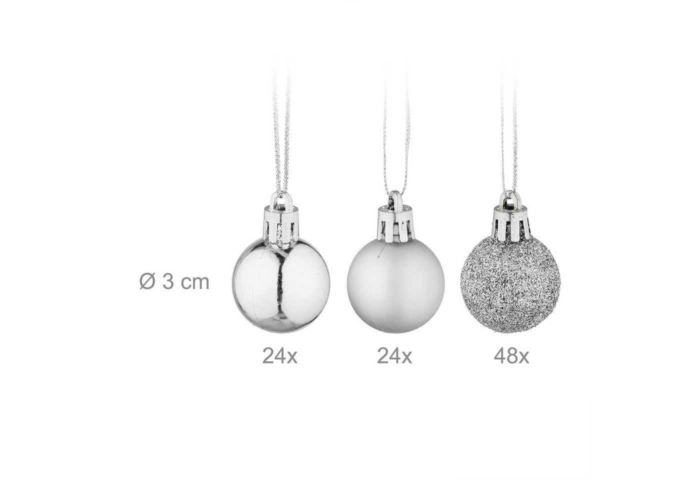 relaxdays Weihnachtsbaumkugel Weihnachtskugeln im 96er Set (96 St), silber – Bild 4 von 5