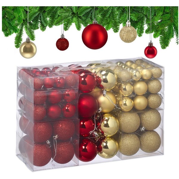 relaxdays Weihnachtsbaumkugel Weihnachtskugeln Set (100 St), 100er Pack