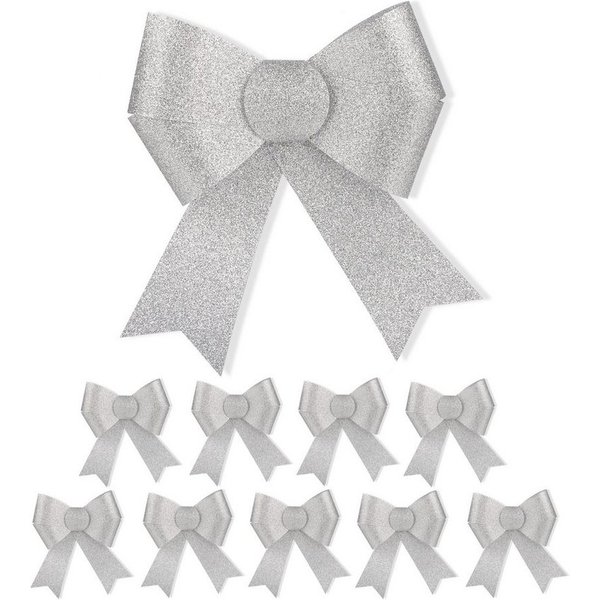 relaxdays Weihnachtsbaumschleife Glitzernde Schleife im 10er Set (10-tlg), silber