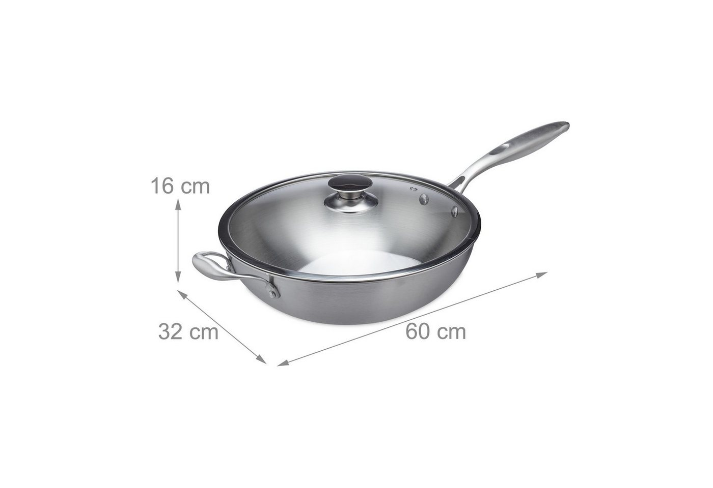 relaxdays Wok Edelstahl Wok mit Glasdeckel, Edelstahl (2-tlg) – Bild 4 von 5