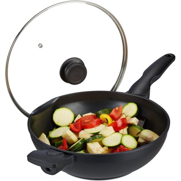 relaxdays Wok mit Deckel Induktion, Aluminium (2-tlg)
