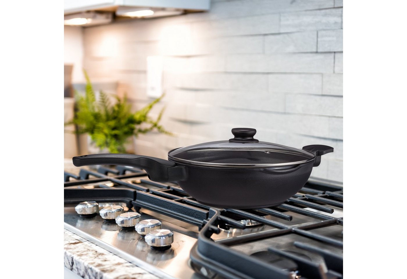 relaxdays Wok mit Deckel Induktion, Aluminium (2-tlg) – Bild 2 von 5