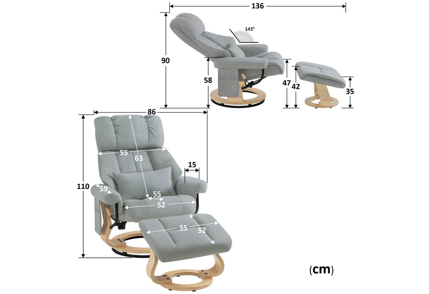 MCombo Relaxsessel M MCombo Relaxsessel mit Hocker, Fernsehsessel, 9066, mit Relaxfunktion – Bild 3 von 5