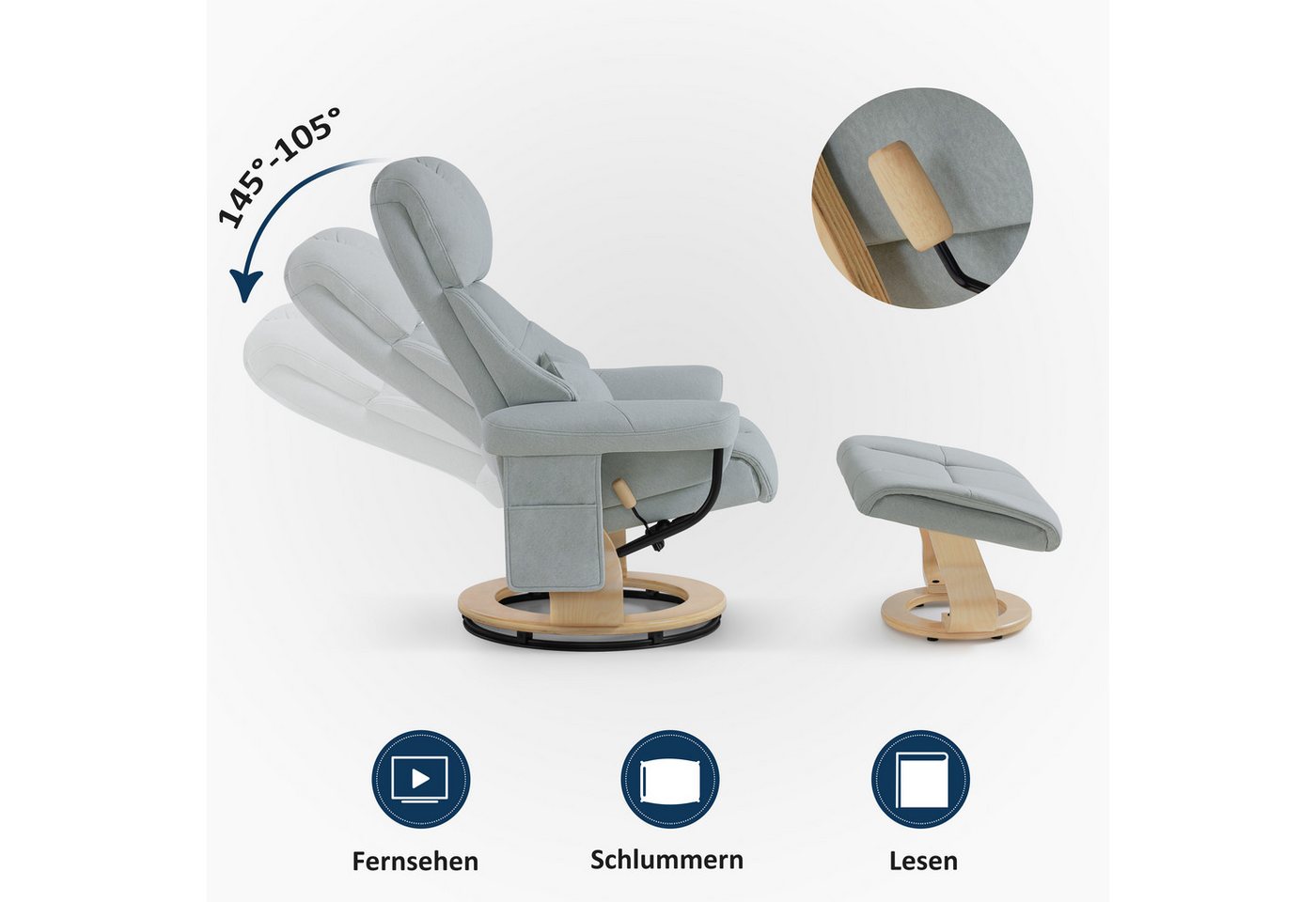 MCombo Relaxsessel M MCombo Relaxsessel mit Hocker, Fernsehsessel, 9066, mit Relaxfunktion – Bild 4 von 5