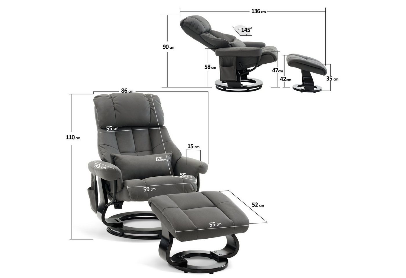 MCombo Relaxsessel M MCombo Relaxsessel mit Hocker, Fernsehsessel, 9066, mit Relaxfunktion – Bild 5 von 5