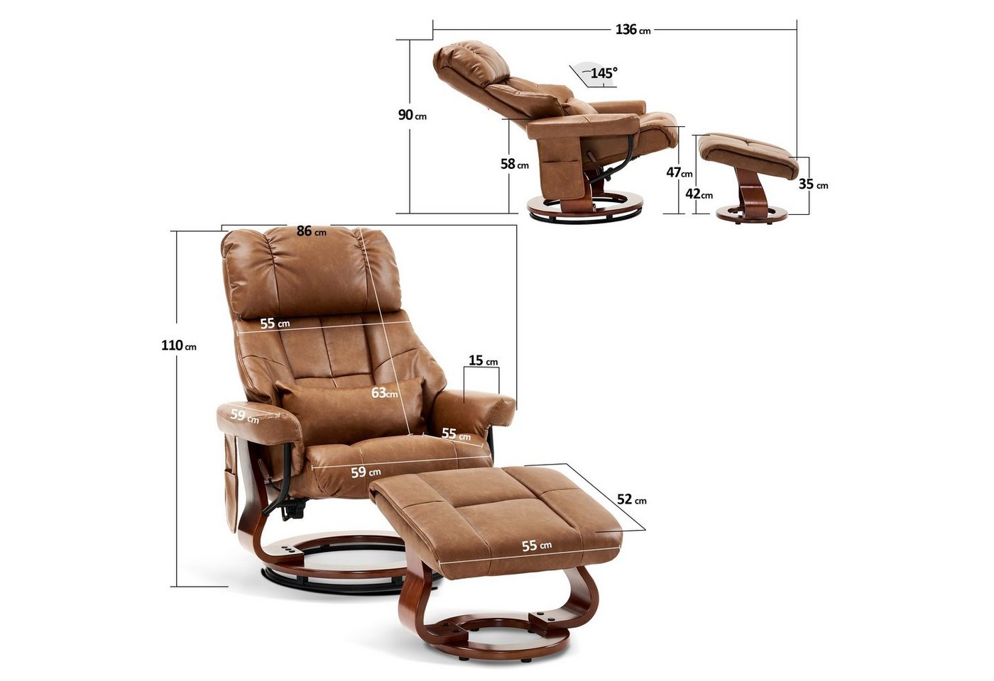 MCombo Relaxsessel M MCombo Relaxsessel mit Hocker, Fernsehsessel, 9066, mit Relaxfunktion – Bild 5 von 5