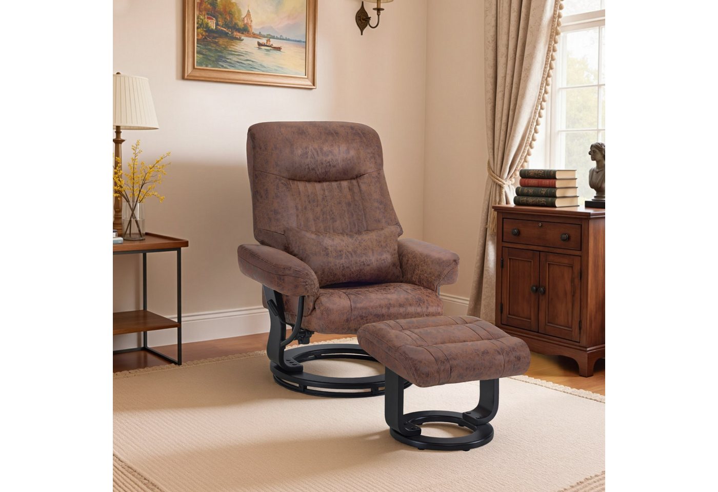 MCombo Relaxsessel M MCombo Relaxsessel mit Liegefunktion, Lesesessel mit Hocker 9035 (Relaxsessel inkl. Hocker), 360° Drehbarer, mit Kissen & Seitentasche, bis – Bild 2 von 5