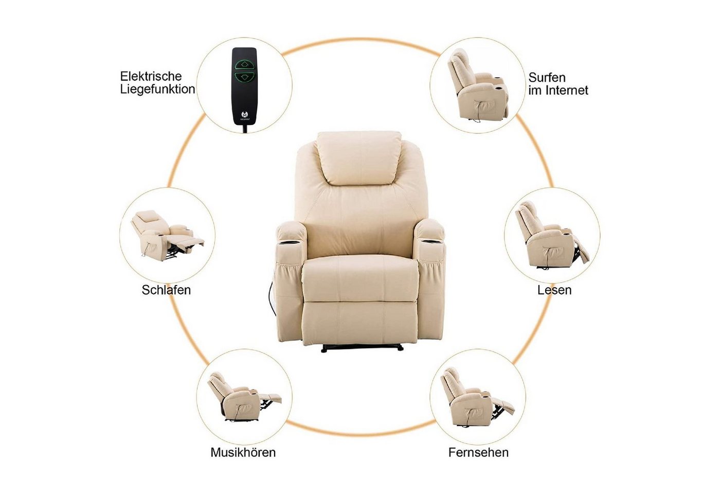 MCombo Relaxsessel MCombo Elektrisch Relaxsessel Massagesessel Fernsehsessel 7061 (M MCombo Elektrisch Relaxsessel Massagesessel), mit Relaxfunktion – Bild 5 von 5