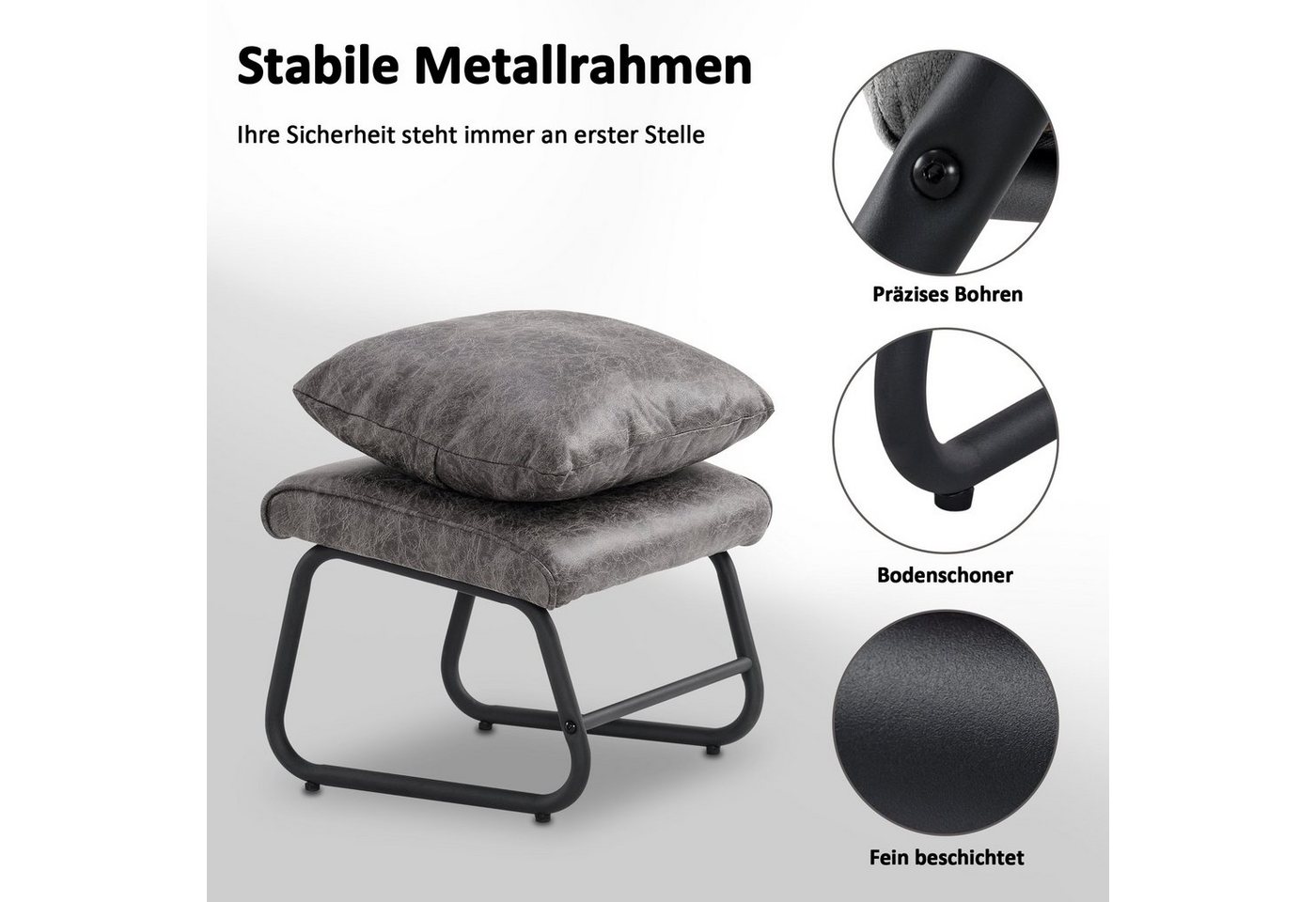 MCombo Relaxsessel MCombo Sessel mit/ohne Hocker, Retro mit Kissen, Mikrofaser, 4742, Mikrofaserstoff – Bild 3 von 5