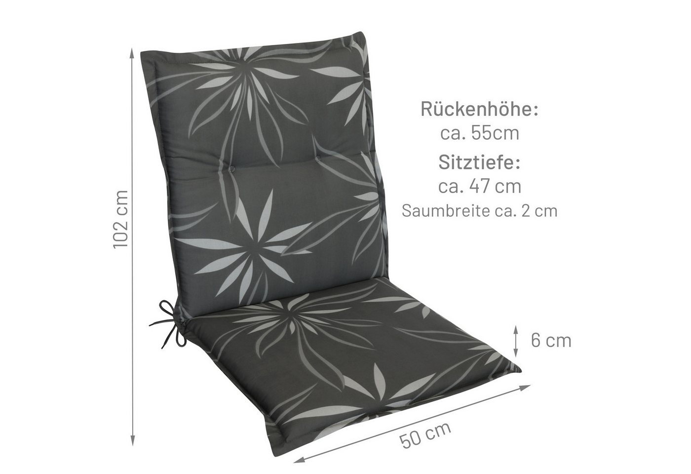 RelaxXL Polsterauflage Florence, Mittellehner-Gartenstuhlauflage 102x50x6cm Blumenmuster – Bild 3 von 5
