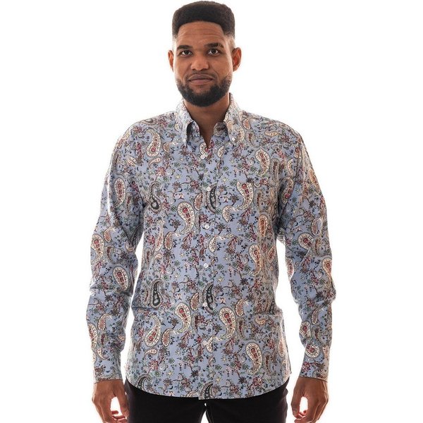 Relco Langarmhemd Herren Paisley hellblau rot