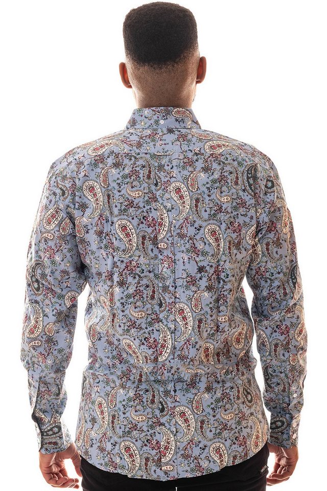 Relco Langarmhemd Herren Paisley hellblau rot – Bild 4 von 5