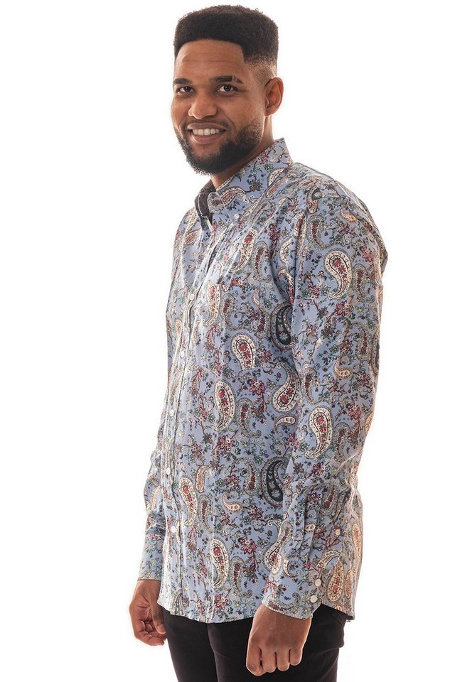 Relco Langarmhemd Herren Paisley hellblau rot – Bild 5 von 5