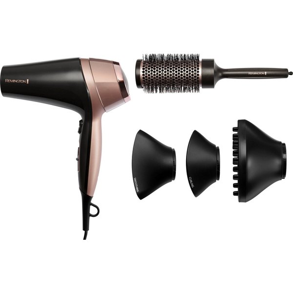 Remington Haartrockner Curl & Straight Confidence (D5706), 2200 W, 2.200 Watt, Ionenpflege, inkl. Stylingdüse, Diffusor & Rundbürste
