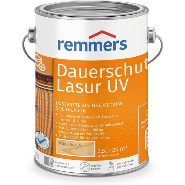 Remmers Holzschutzlasur Dauerschutz-Lasur UV 2,5 Liter, farblos UV+, blockfest, wetterbeständig