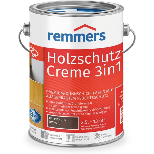 Remmers Holzschutzlasur Holzschutz-Creme 3in1 2,5 Liter, 3facher Holzschutz mit Imprägnierung + Grundierung + Lasur