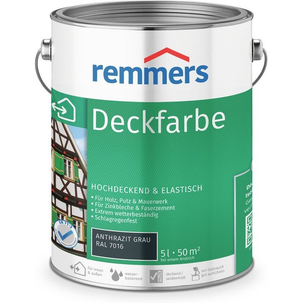 Remmers Wetterschutzfarbe Deckfarbe 5 Liter, für viele Untergründe, hochdeckend, wetterfest