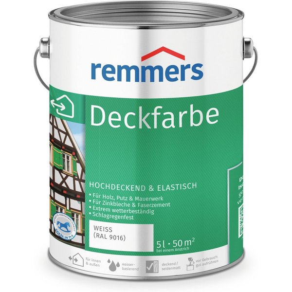 Remmers Wetterschutzfarbe Deckfarbe 5 Liter, für viele Untergründe, hochdeckend, wetterfest