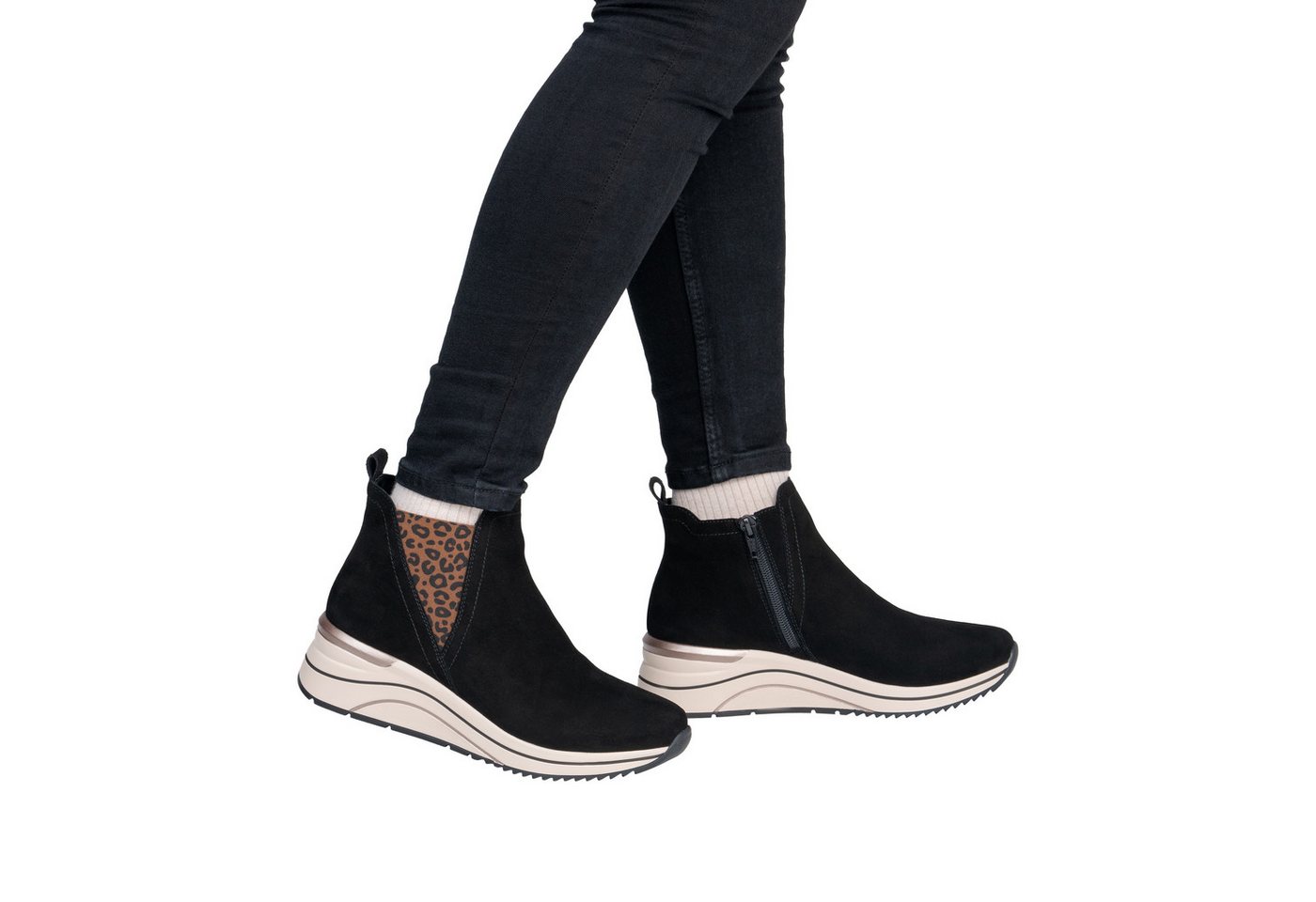 Remonte Keilstiefelette Boots, Chelseaboots, Plateaustiefelette mit Leo-Stretcheinsatz – Bild 4 von 5