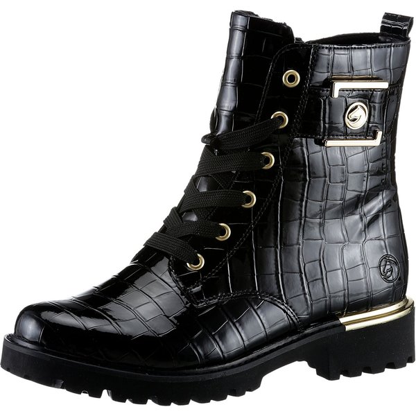 Remonte Schnürstiefelette, Blockabsatz, Schnürboots im Kroko-Look, Innenreißverschluss