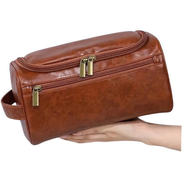 Renna Leather Kulturbeutel Leder Kosmetiktasche mit 2 Fächern für Reise