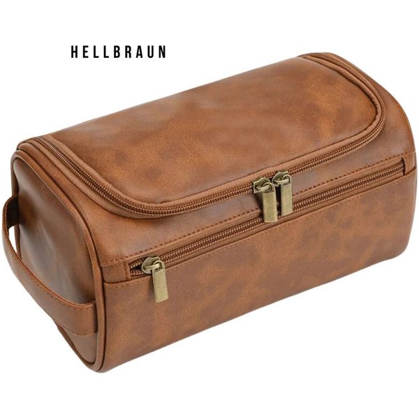 Renna Leather Kulturbeutel Leder Kosmetiktasche mit 2 Fächern für Reise