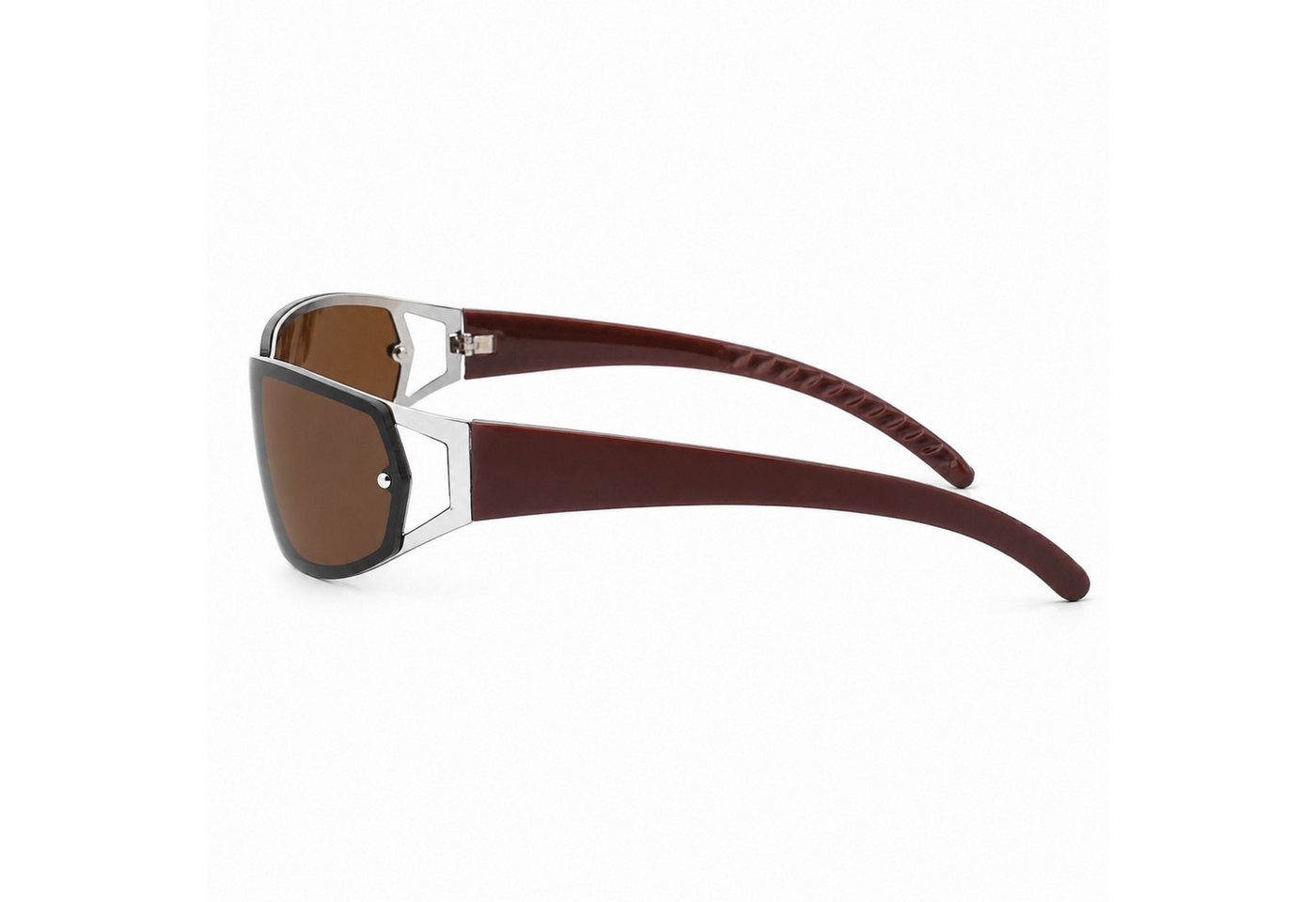 Rennec Sonnenbrille (Raver Biker Techno Brille mit Brillenbeutel) Sportliche Metallbrille Braun Getönt Schnelle Brille – Bild 2 von 5