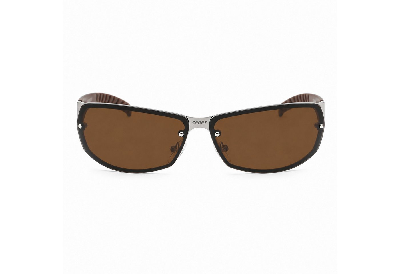 Rennec Sonnenbrille (Raver Biker Techno Brille mit Brillenbeutel) Sportliche Metallbrille Braun Getönt Schnelle Brille – Bild 3 von 5