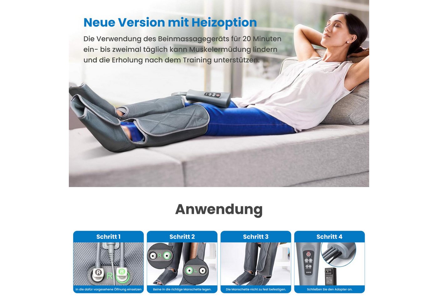 RENPHO Fußmassagegerät Aeria Elementary Thermal, Luftdruck für Beine/Füße, Wärme, 5 Modi, Memory, Fernbedienung – Bild 4 von 5